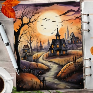 HALLOWEEN Night Planificateur imprimable Couverture/Papier numérique d’automne/Insert de planificateur mystique/Carte de vœux d’automne/Aquarelle Automne Spooky Wall Art