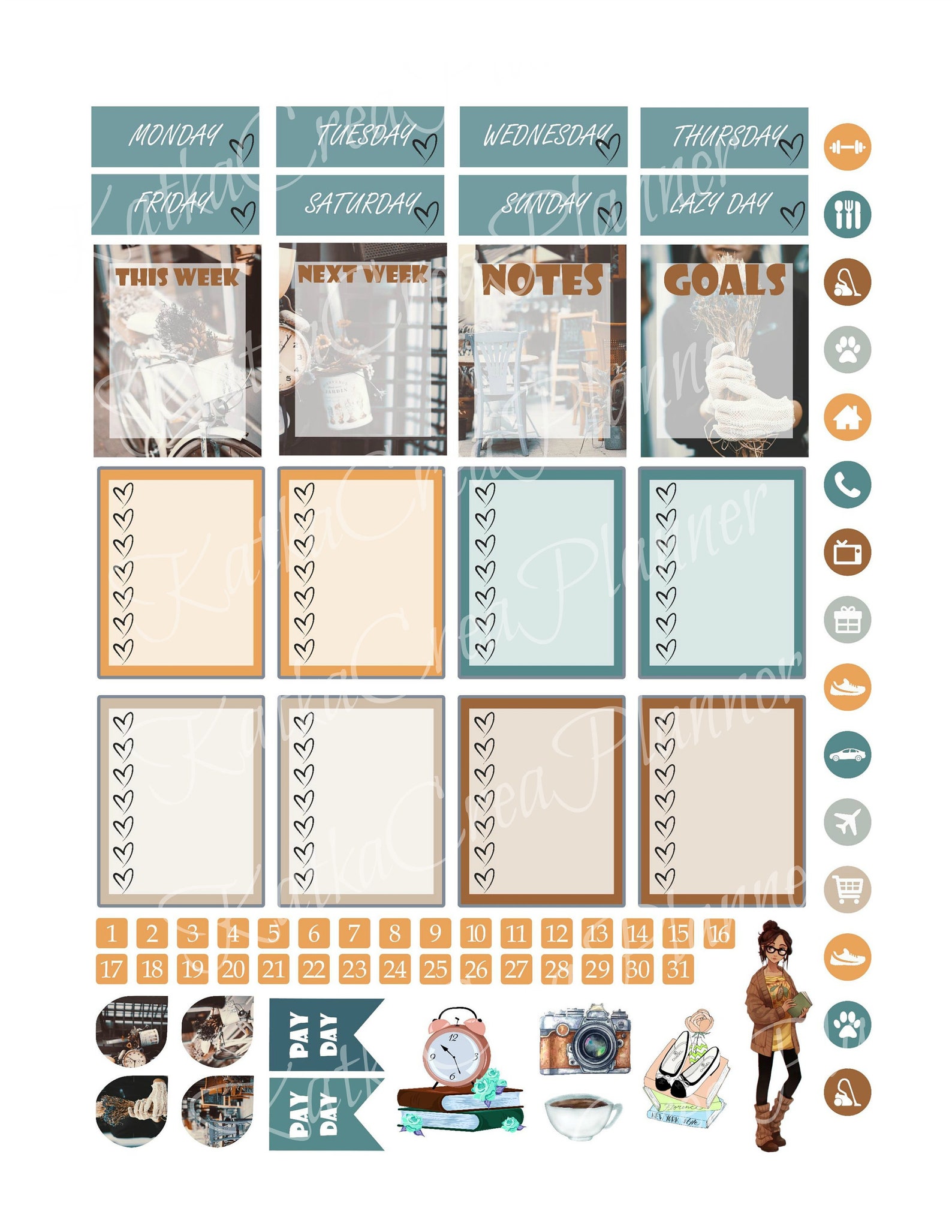 Vintage Printable Planner Stickers Weekly Planner Sticker Kit Etsy