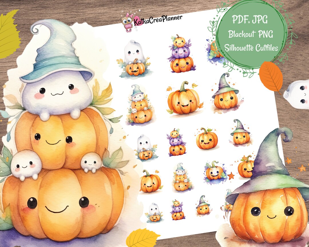 Cute Pumpkin and Ghost Printable Planner Stickers, Halloween Stickers ...