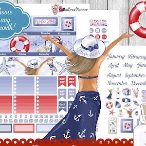 Adesivos para impressão de planejador mensal, kit de planejador de férias de verão, kit de planejador mensal para Erin Condren, kit de visualização mensal, visualização mensal ECLP