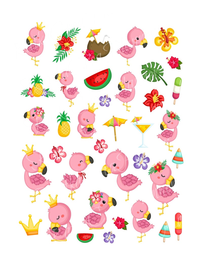 Flamingo Printable Stickers Tropical Printable Stickers Erin Etsy
