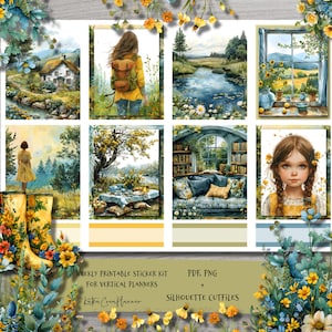 Adesivos para planejador semanal imprimíveis AFTER RAIN para planejador vertical/adesivos para planejador de aquarela natural/kit de adesivos primavera-verão Erin Condren