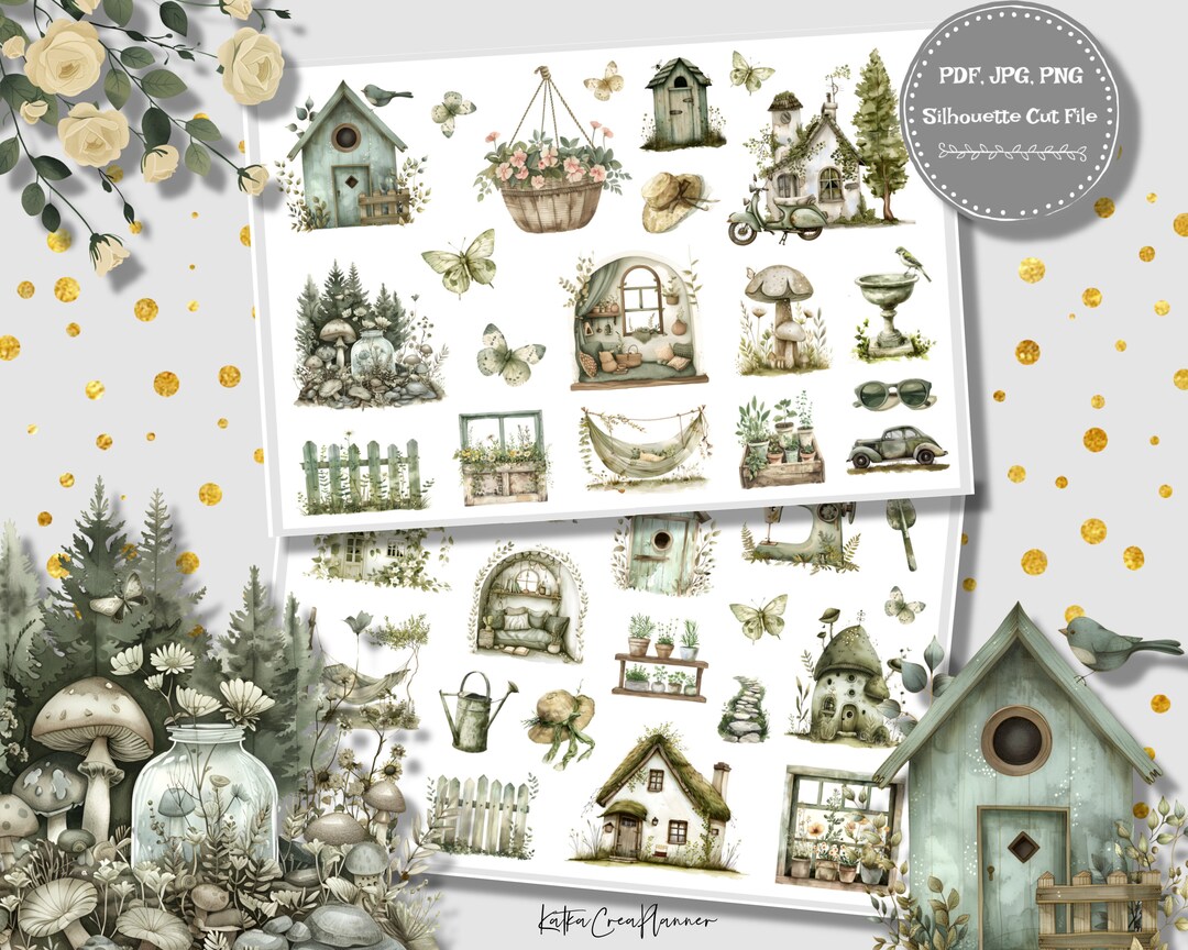 Cottagecore Planner Stickers: Floral Watercolor Bujo Stickers (digital ...
