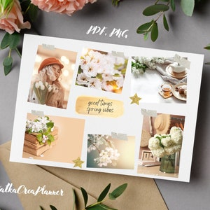 SPRING VIBES Imprimable Bullet Journal Planner Kit/Mood Board Photo Collage Sticker Sheet/Planner Stickers/Bujo Stickers/Scrapbook Stickers
