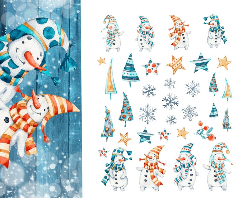 HAPPY SNOWMAN Printable Stickers/winter Scrapbook | Etsy