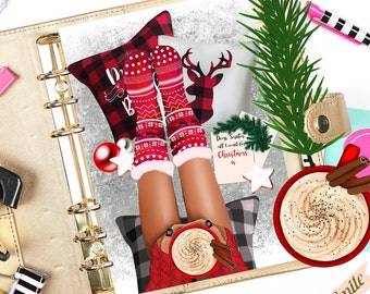 Christmas Fashion Girl Printable Planner Dashboard/Hot Chocolate Planner Divider/Planner Insert/Winter Card/Digital Collage Sheet Paper