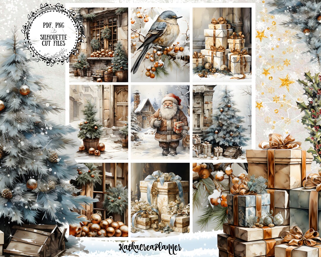 Vintage Christmas Planner Stickers: Watercolor Weekly Kit (digital ...