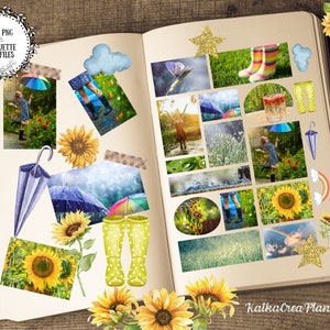 SUMMER RAIN Printable Bullet Journal Stickers/Photo Collage Sticker Sheet/Planner Stickers/Bujo Stickers/Vision Board/Nature Scrapbook Kit