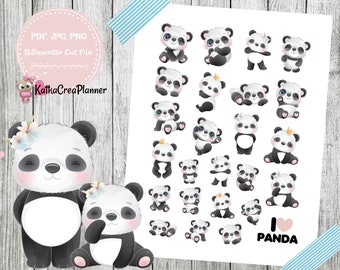 Cute Panda Printable Stickers, Printable Planner Stickers, Panda Scrapbook Stickers, Travelers Notebook, Panda Bujo Stickers