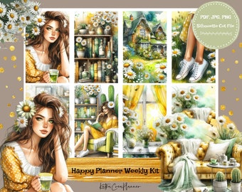 Chamomile Floral Planner Stickers: Watercolor Happy Planner (Digital Files)