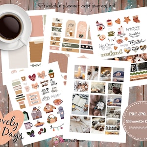 HYGGE Bullet Journal & Planner Kit/Cozy Home Printable Planner Stickers/Travelers Notebook/Diary Planner Journal/Fall Winter Scrapbook Kit