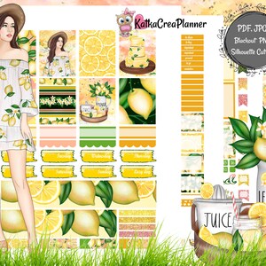 Lemonade Printable Planner Stickers Erin Condren Weekly Kit Watercolor Planner Stickers for EC Vertical Planner Travelers Notebook, Cutfiles
