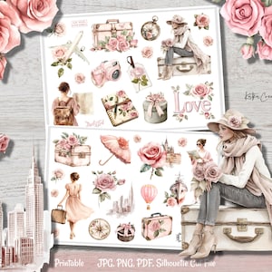 Floral Travel Stickers: Watercolor Planner Stickers (Digital Download)