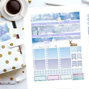 Printable January Monthly View Stickers, Planner Stickers for Erin Condren Vertical Life Planner, Winter Monthly Kit, Travelers Notebook