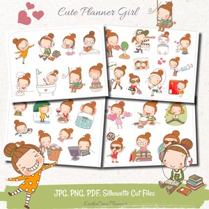 Pegatinas imprimibles para agenda de niña adorable / Pegatinas Kawaii para niña / Pegatinas de actividades para niña / Pegatinas funcionales para agenda de niña / Rastreador de estado de ánimo imprimible