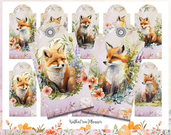 Etiquettes pour cadeaux à imprimer renard aquarelle : éphémères de scrapbooking forestiers (téléchargement numérique)