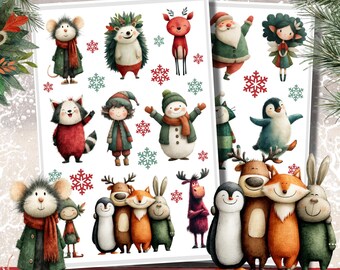WINTER FUN Printable Deco Stickers/Christmas Animals Scrapbook Stickers/Christmas Bujo Stickers/Printable Planner Stickers/Ephemera