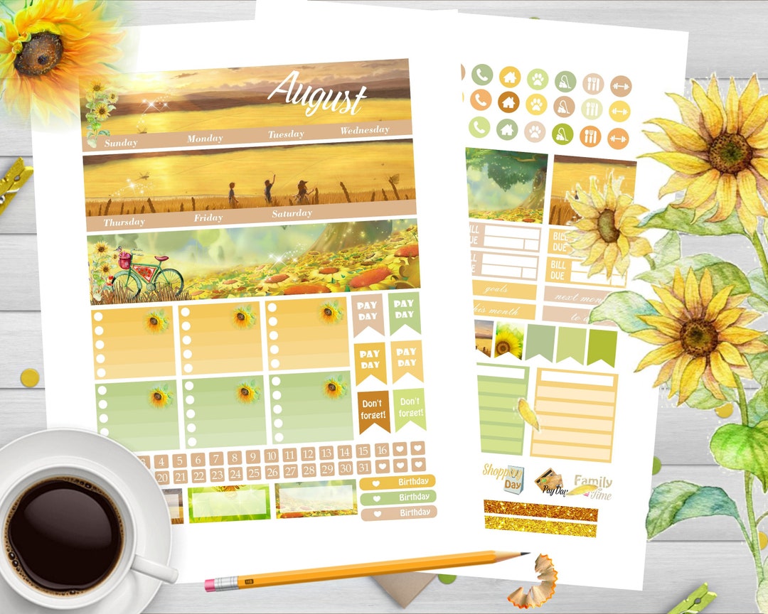 Printable August Monthly View Stickers, Planner Stickers for Erin ...