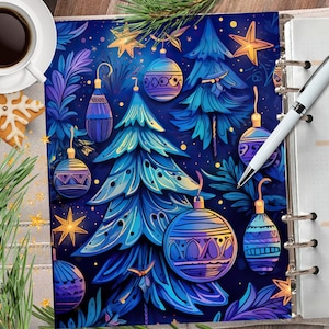 Cubierta del planificador imprimible NAVIDAD azul y dorado/Divisor del planificador de Navidad/Tarjeta de felicitación de Navidad/Panel del planificador de invierno de acuarela
