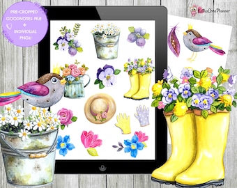 Aquarell Garten Digitale Planer Sticker: Goodnotes Precropped PNG (Digitaler Download)