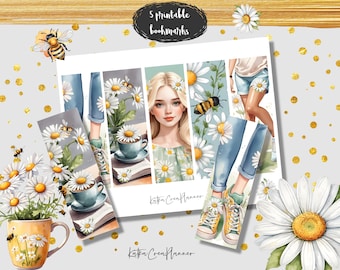 DAISY printable bookmark/watercolor bookmarks/digital bookmark/book lover gift/Spring Summer digital floral collage sheets/Gift Card