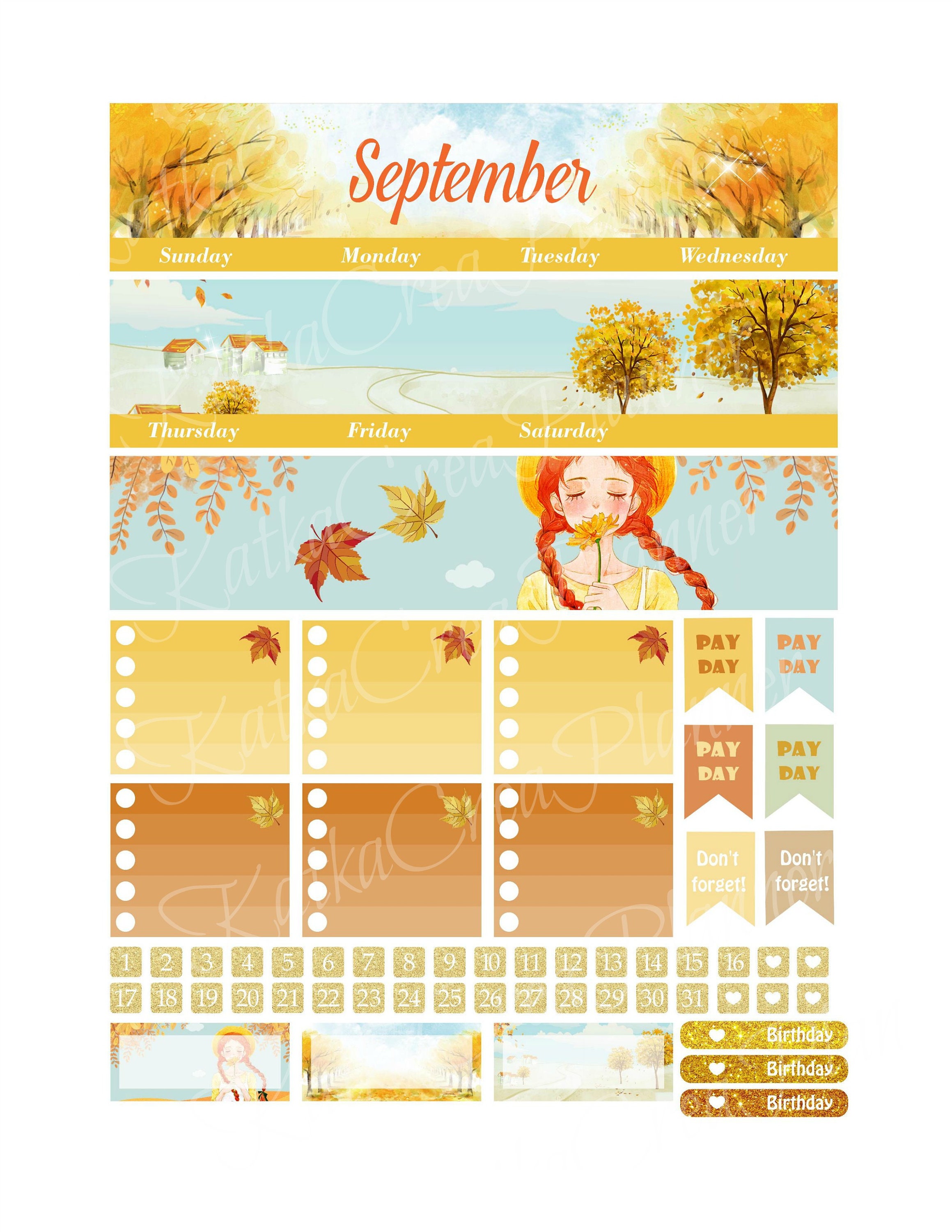 Printable September Monthly View Stickers Planner Stickers | Etsy