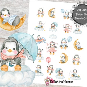 Cute Penguin Printable Planner Stickers, Filofax, Happy Planner, Erin Condren, Penguin Scrapbook Stickers, TN Kit, Penguin B6 Kit