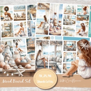 BEACH HOUSE Adesivos de planejador de aquarela para impressão/adesivos de diário de bala/adesivo de planejador vertical de férias/kit de adesivos decorativos