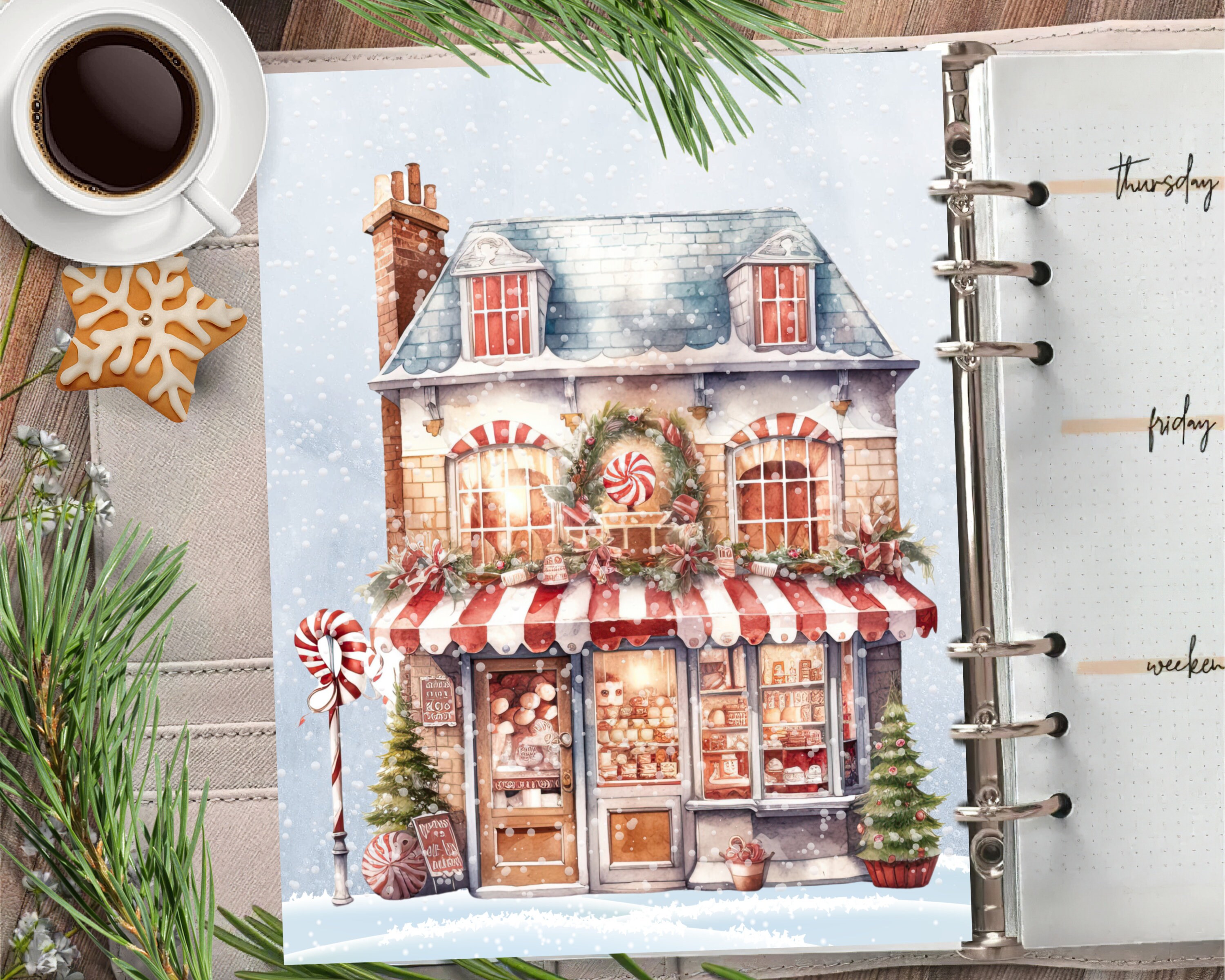 CHRISTMAS Candy House Printable Planner Cover/Christmas Planner Divider/Planner Insert/Christmas Card/Watercolor Winter Planner Dashboard