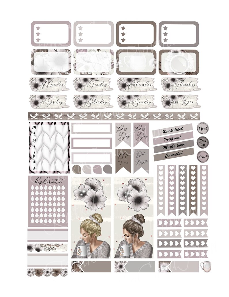 SUNDAY AFTERNOON Printable Planner Stickers for Erin Condren image 5