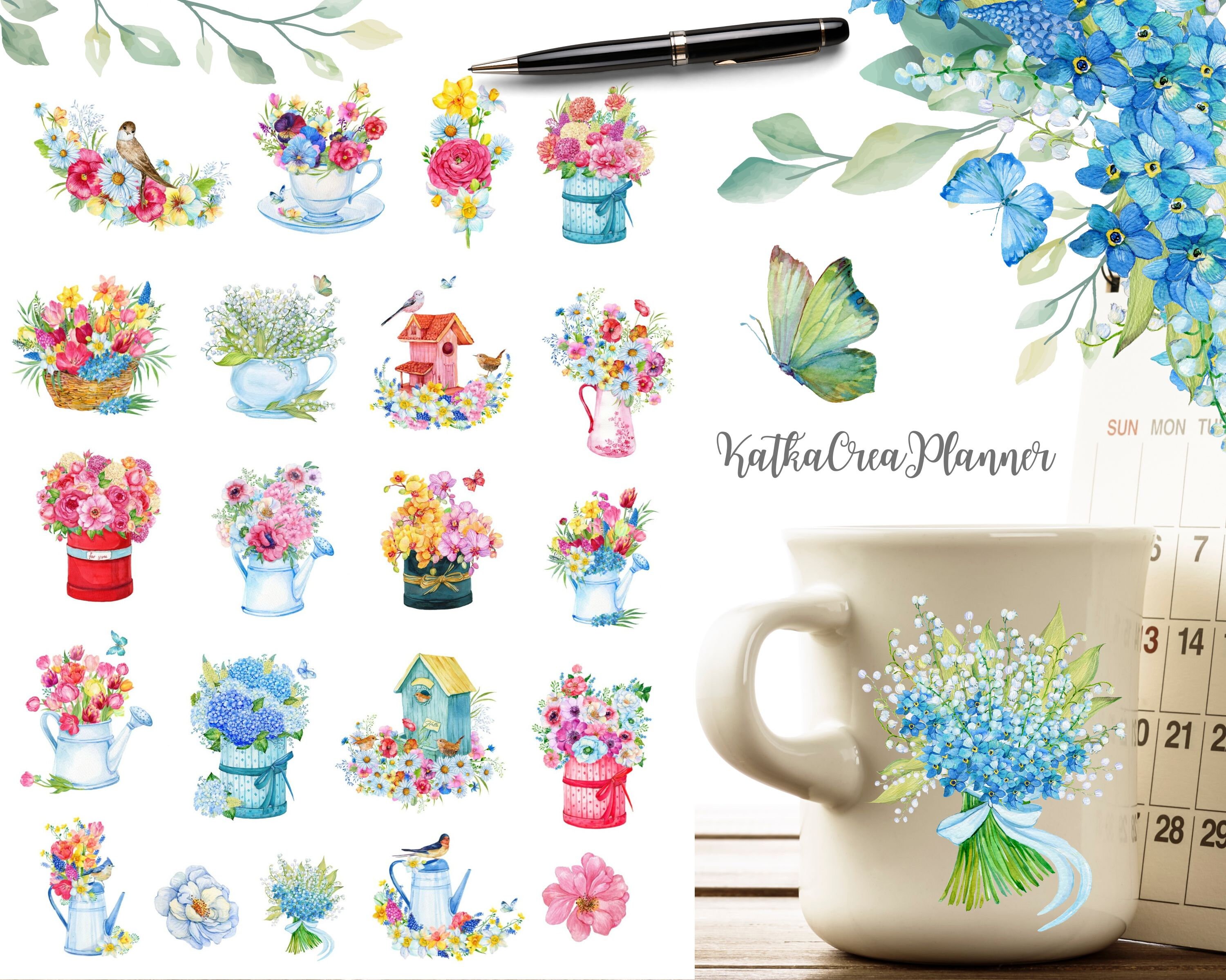 AMAZING Flowers Printable Planner Stickers, Watercolor Stickers, Bullet ...