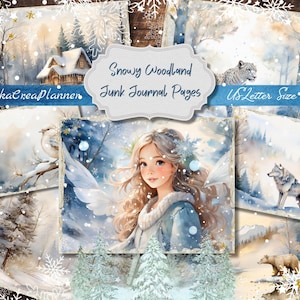 Snowy Woodland Junk Journal Pages, Digital Scrapbook Paper Kit, Winter Forest Animal Printable, Digital Collage Sheet, Vintage Ephemera