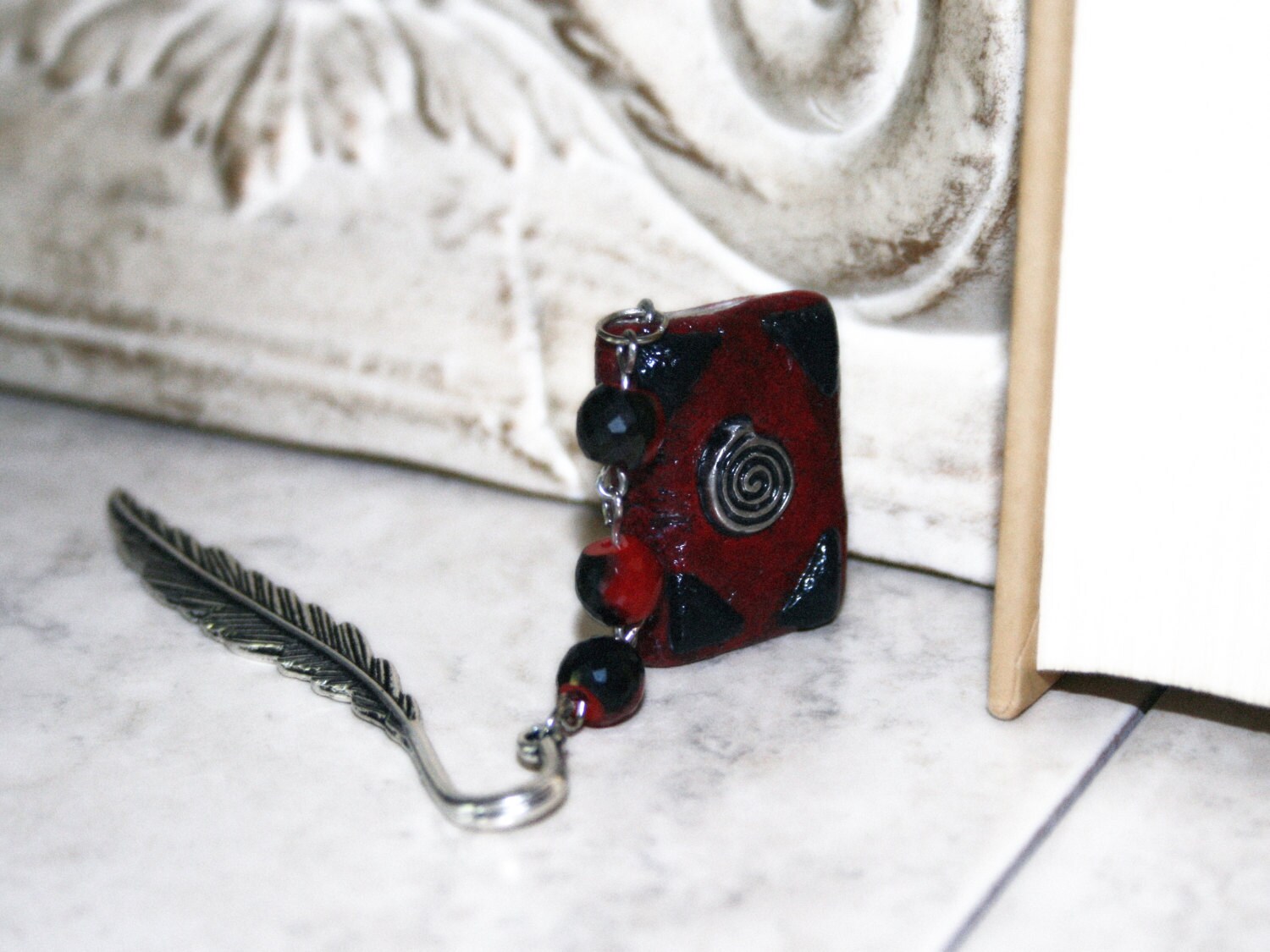 Metal Detailed Leaf Bookmark Polymer Clay Minibook Red and Etsy