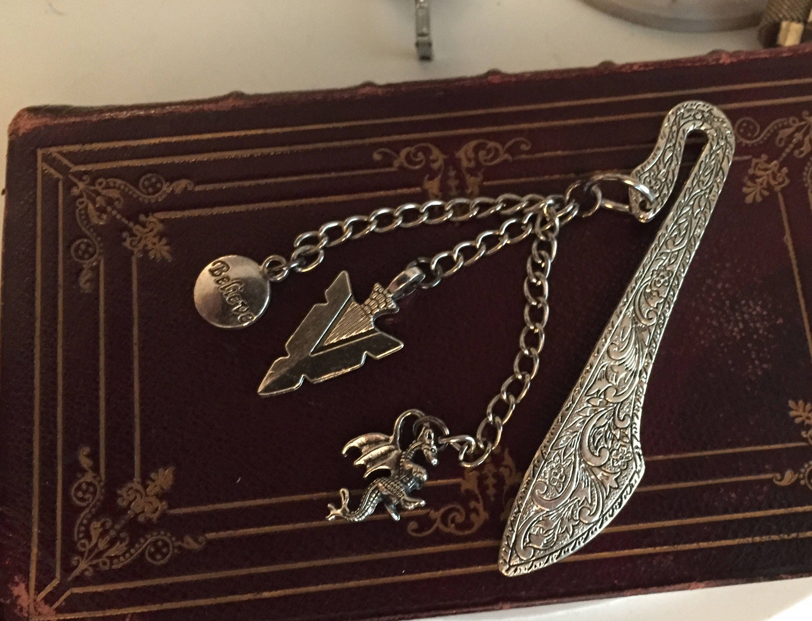 Ornate Silver Finish Bookmark Dragon in Flight With Antique - Etsy Canada