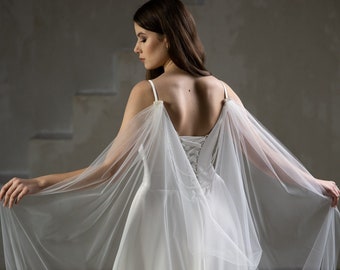 Bridal wedding dress cape Glitter pearl Tulle capelet long