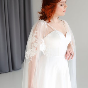 Detachable Light Ivory bridal cape Bride Plain wedding tulle capelet Shoulder long wings