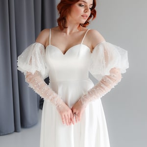 Puff Bridal sleeves long Detachable fingerless gloves Removable sleeves