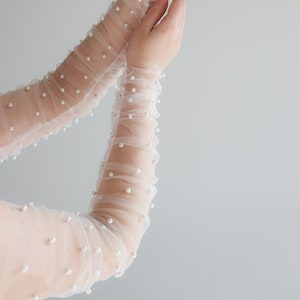 Pearl bridal sleeves long Fingerless gloves bride Removable sleeves image 2