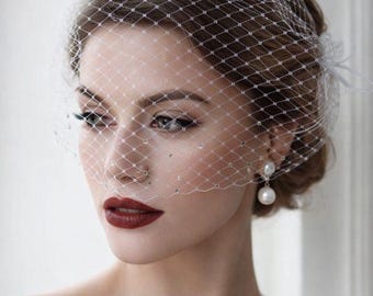 Black fascinator Birdcage veil comb bridal Wedding White Scattered rhinestone Bachelorette short veil