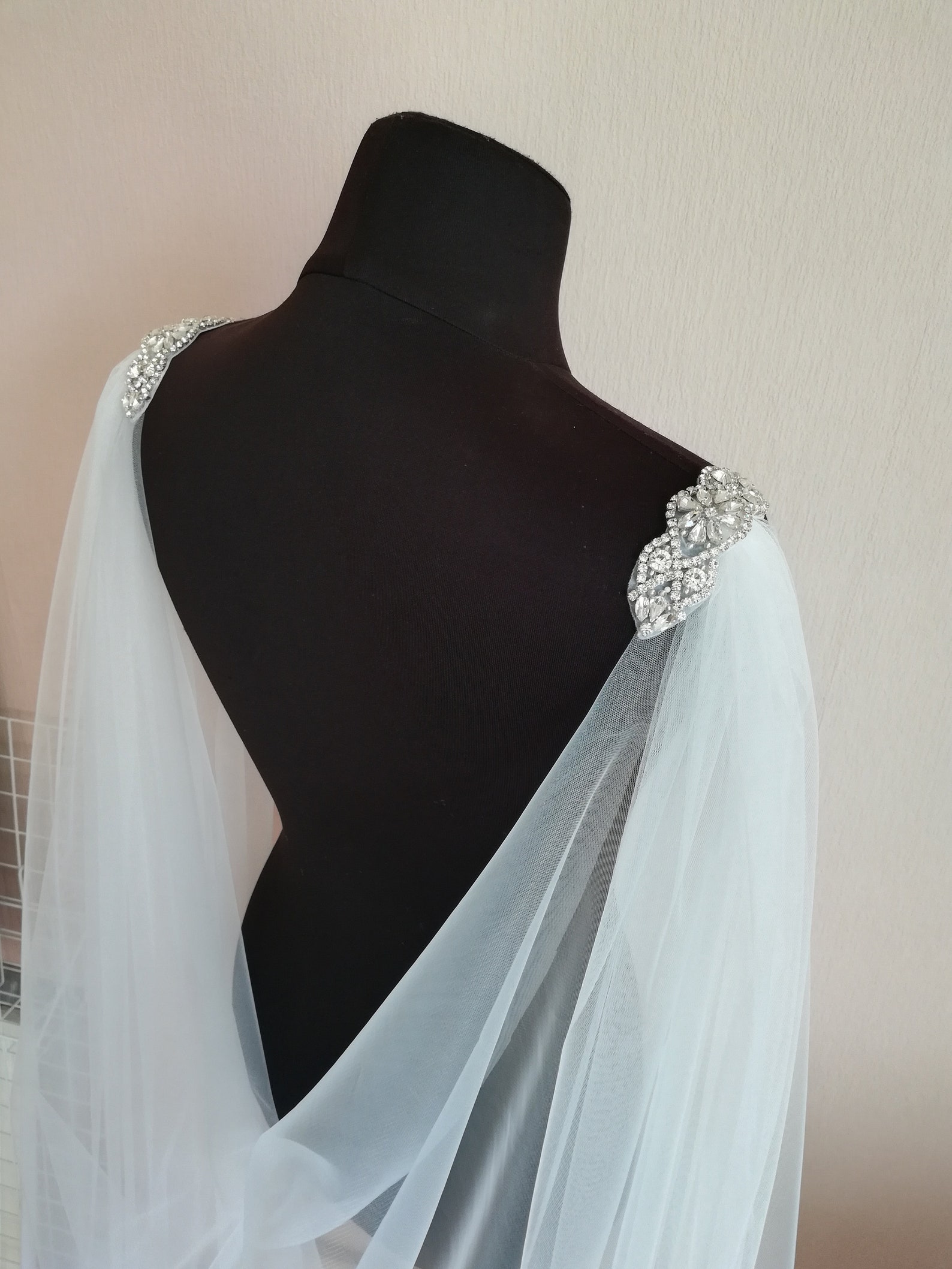 Cape veil long bridal Wedding shawl draped Shoulder veil cape Etsy