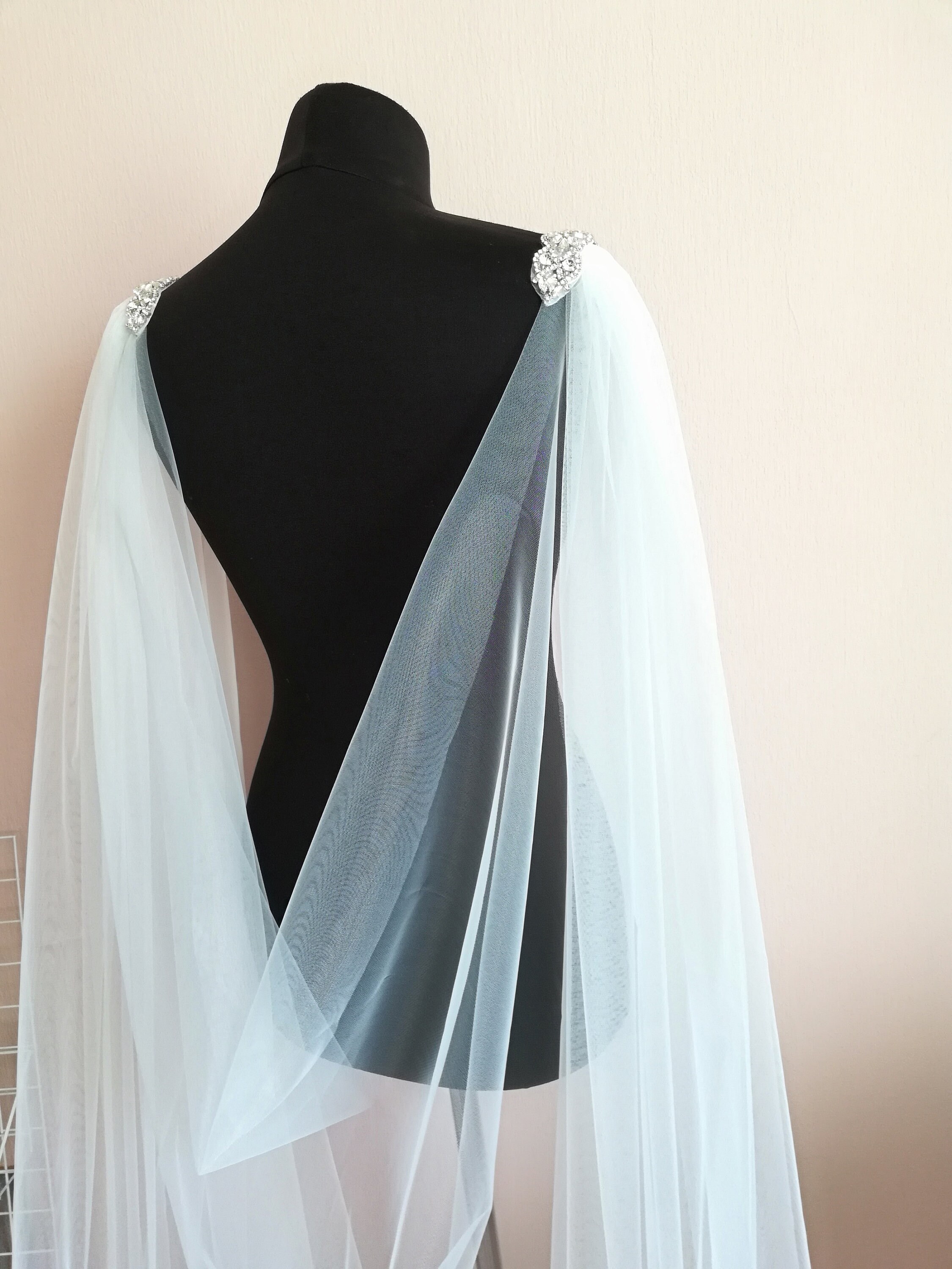 Cape veil long bridal Wedding shawl draped Shoulder veil cape Etsy
