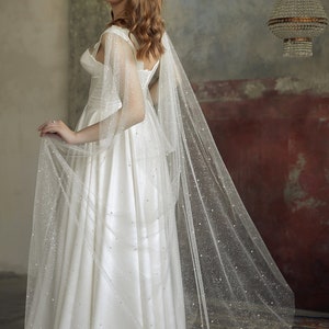 Bridal shoulder cape Tulle capelet Long wedding cape veil image 3