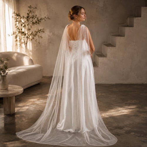 Bridal shoulder cape Tulle capelet Long wedding cape veil