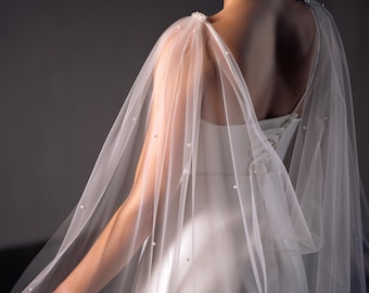 Bridal cape veil Wedding tulle capelet Shoulder sparkle cape