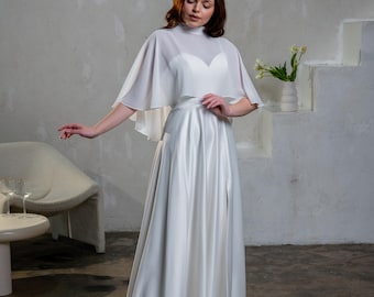 Boléro en mousseline de soie avec écharpe Cape de mariée transparente ivoire