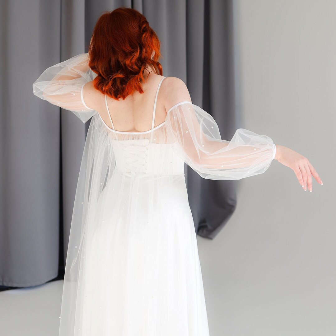 Wedding Cape With Sleeves Sheer Tulle Bridal Bicep Cape Veil for Bride ...