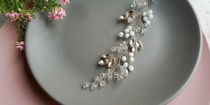 Bridal back hair piece Extra long hair vine for bride Wedding Crystal hairpiece Pearl hair comb Halo crown Tiara