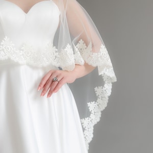 Bridal cape lace trim Wedding tulle capelet Light ivory cover up