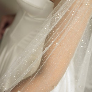 Bridal cape glitter pearl Long wedding Shoulder train Tulle capelet