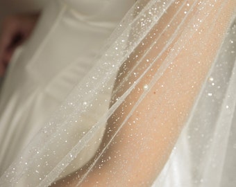 Bridal cape glitter pearl Long wedding Shoulder train Tulle capelet